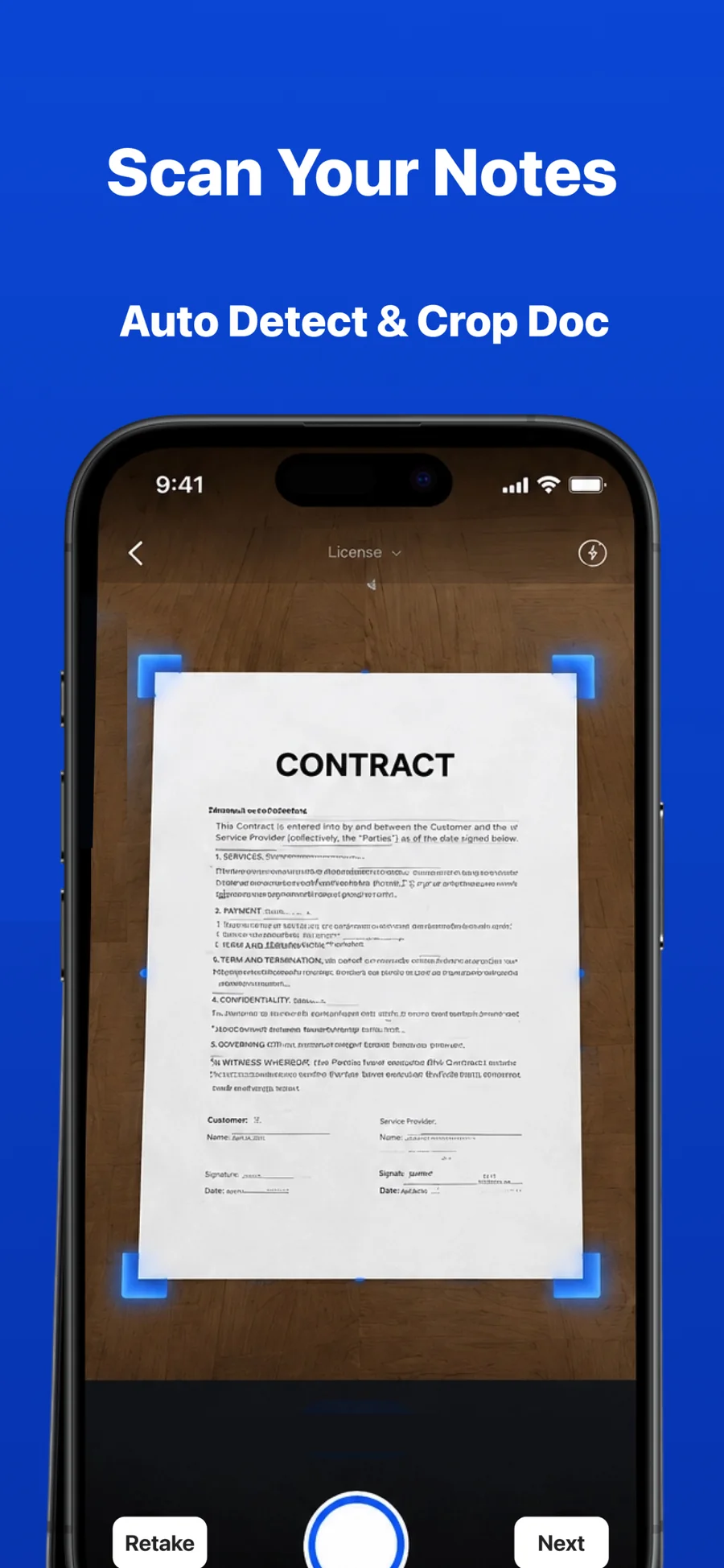 PicPDF auto detect and crop document scanning screen